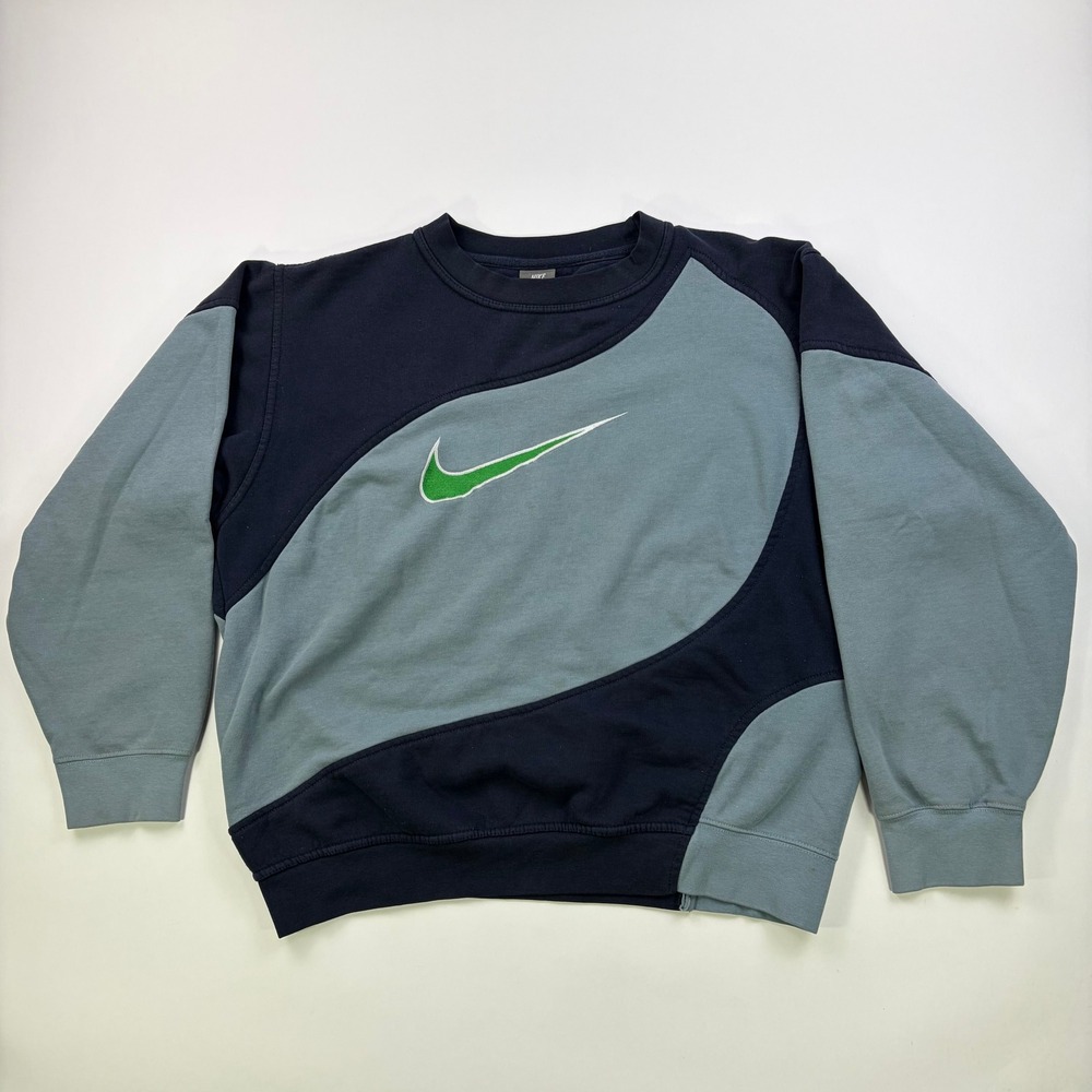 VTG 90's Nike Big Swoosh Sportswear Sweatshirt XL Blue Colorblock Made in USA